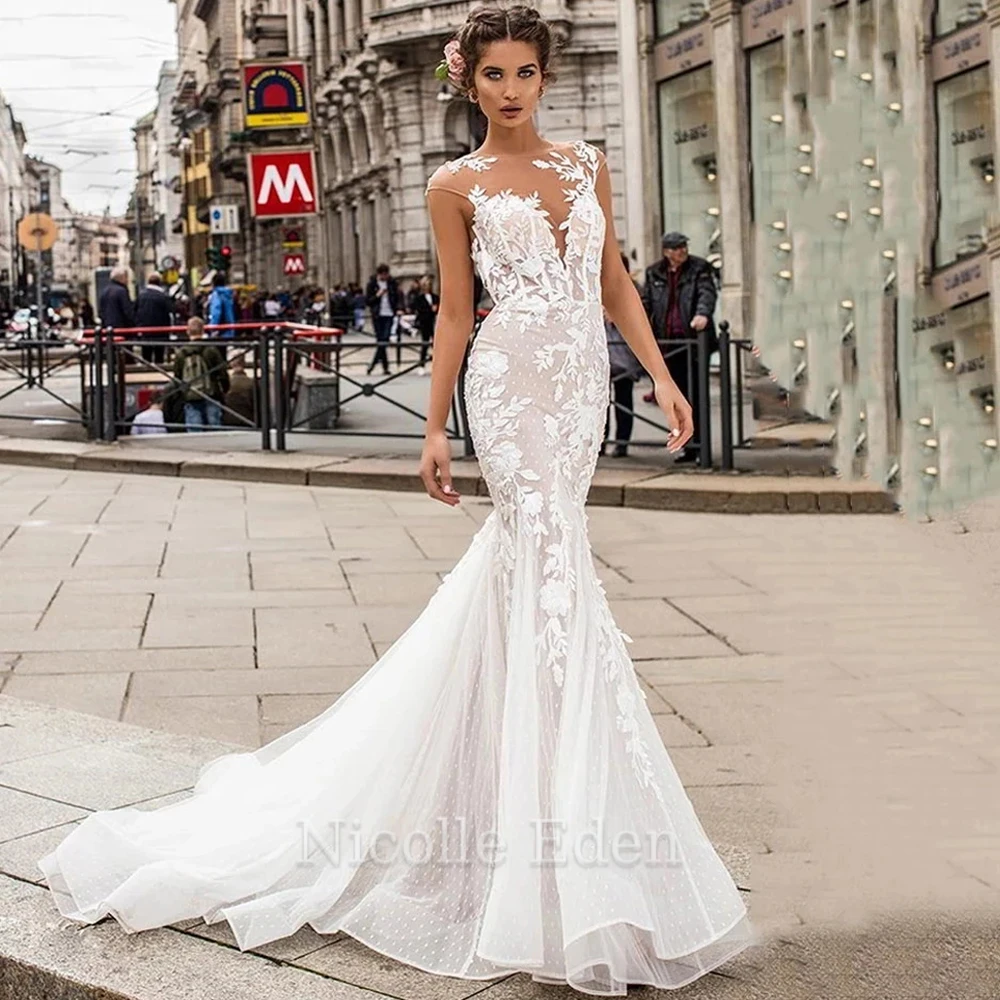 Nicolle Eden Elegant Light Mermaid Wedding Dresses 2022 Women Lace Bride Dress Dotted Cap Sleeve Vestidos De Novia Customized
Nicolle Eden Elegant Light Mermaid Wedding Dresses 2022 Women Lace Bride Dress Dotted Cap Sleeve Vestidos De Novia Customized