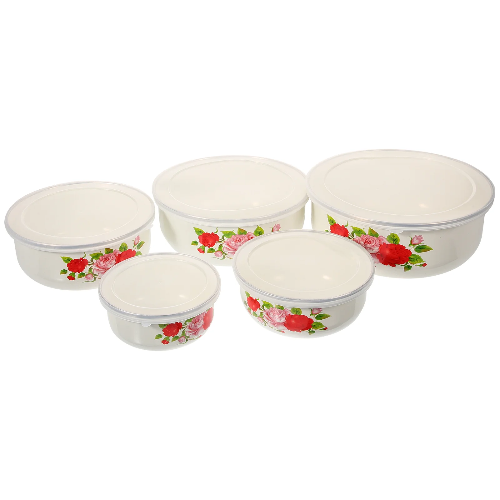 

Enamel Covered Bowl Enamelware Metal Mixing Bowls with Lids Food Salad Container Baby Kitchen Deepen Soup Serving