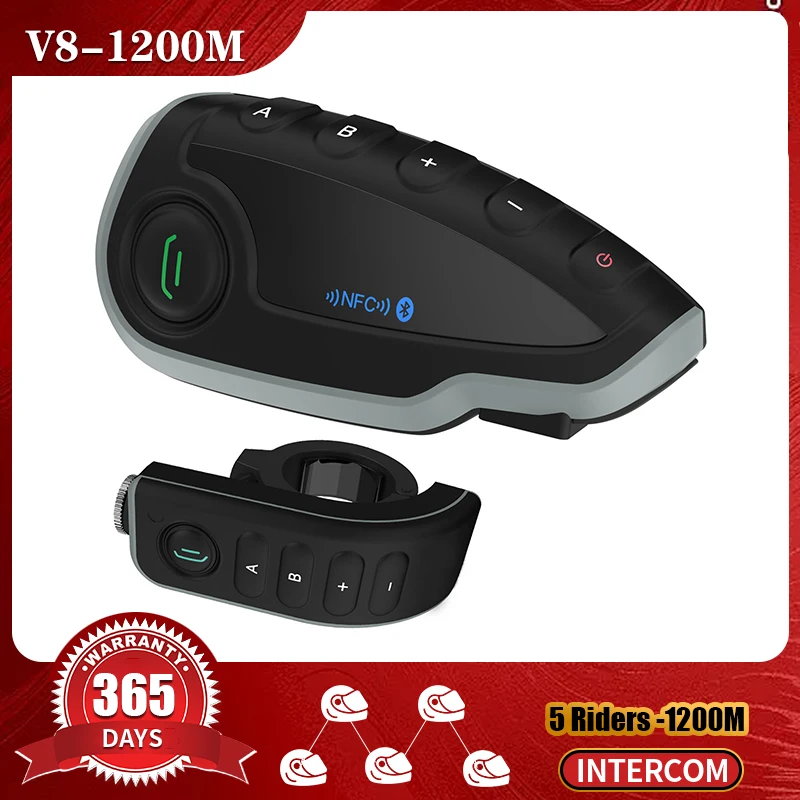 Bluetooth-гарнитура V8 мотоциклетная водонепроницаемая 1200 м NFC + FM-радио - купить по