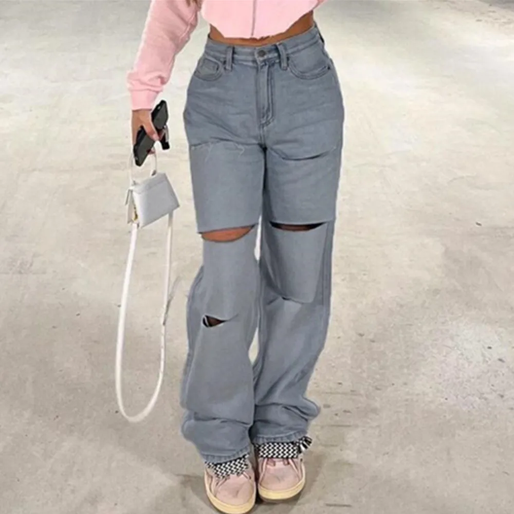 

Sexy Ripped Jeans Woman Baggy Women Denim Pants Holes Destroyed Broken Vintage Female Pants Trousers Distressed Designer Jeans