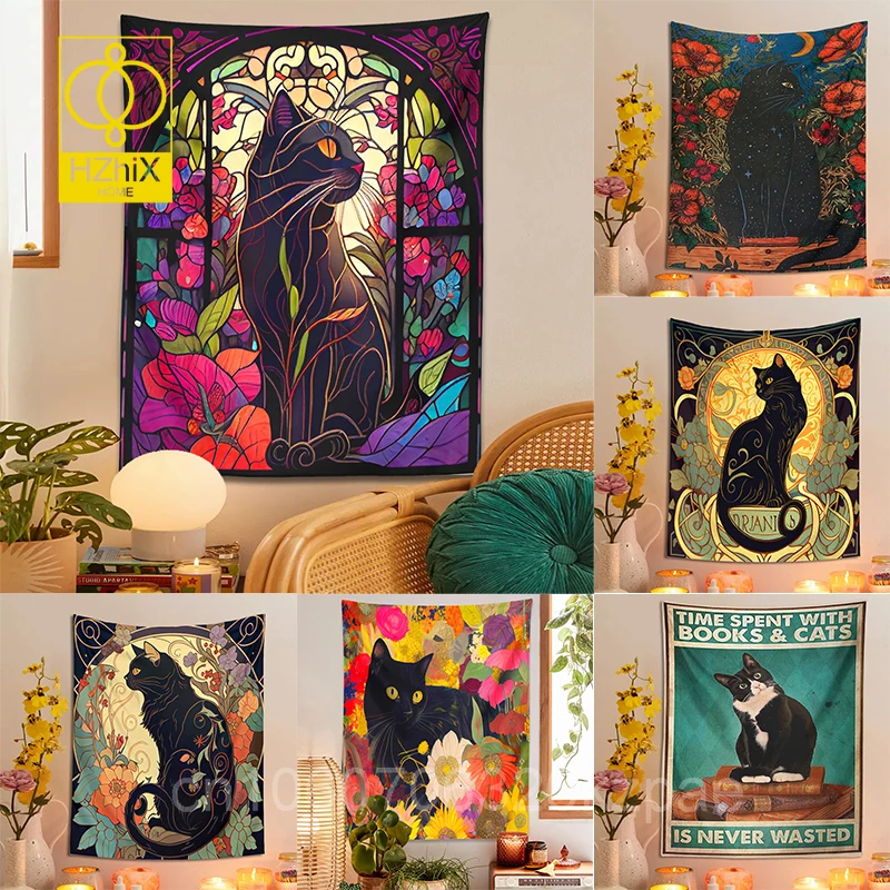 Psychedelic Black Cat Tapestry Wall Hanging Rose And Sunbeam Art Nouveau Floral Wall Art Animal Cat Lovers Gift Home Decorate
Psychedelic Black Cat Tapestry Wall Hanging Rose And Sunbeam Art Nouveau Floral Wall Art Animal Cat Lovers Gift Home Decorate