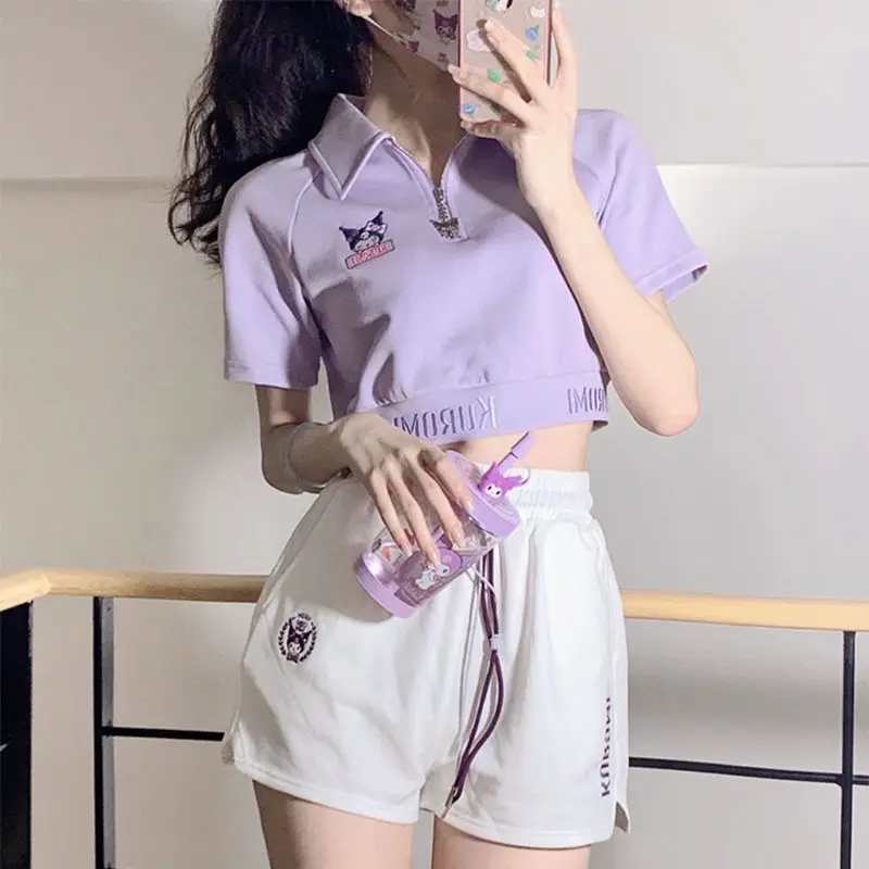 2023 Summer Kawaii Sanrioed Kuromi T-Shirt Shorts Set Cute Anime Cartoon Girls Polo Shirt Sports Casual Suit Women Slim Clothing
2023 Summer Kawaii Sanrioed Kuromi T-Shirt Shorts Set Cute Anime Cartoon Girls Polo Shirt Sports Casual Suit Women Slim Clothing