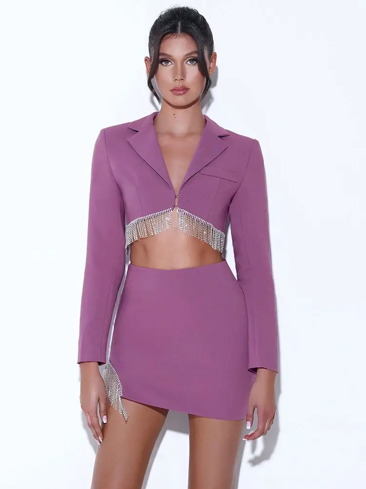 BEVENCCEL Sexy Short Suit Jacket+Mini Skirt 2-Piece Sexy Rhinestone Tassel High Waist Slim Fit Suit for Women Summer 2023
BEVENCCEL Sexy Short Suit Jacket+Mini Skirt 2-Piece Sexy Rhinestone Tassel High Waist Slim Fit Suit for Women Summer 2023