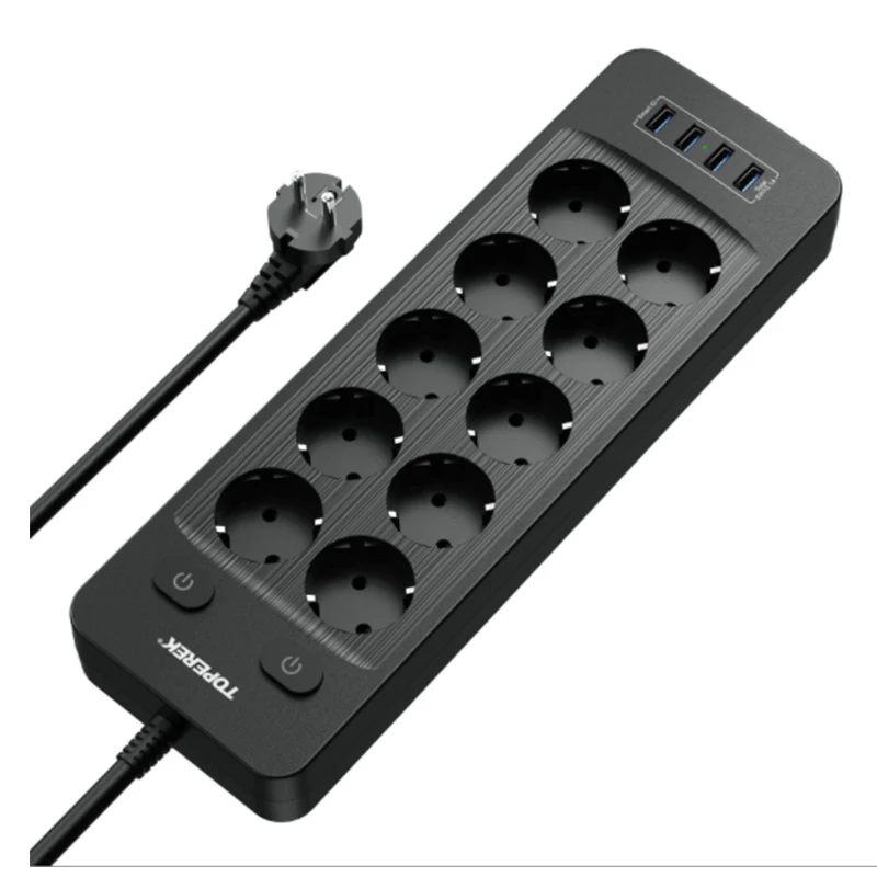 Удлинительный кабель с европейской розеткой, 10 розеток, 4 USB-порта, 2 м удлинитель, сетевой фильтр для дома и офиса
Удлинительный кабель с европейской розеткой, 10 розеток, 4 USB-порта, 2 м удлинитель, сетевой фильтр для дома и офиса