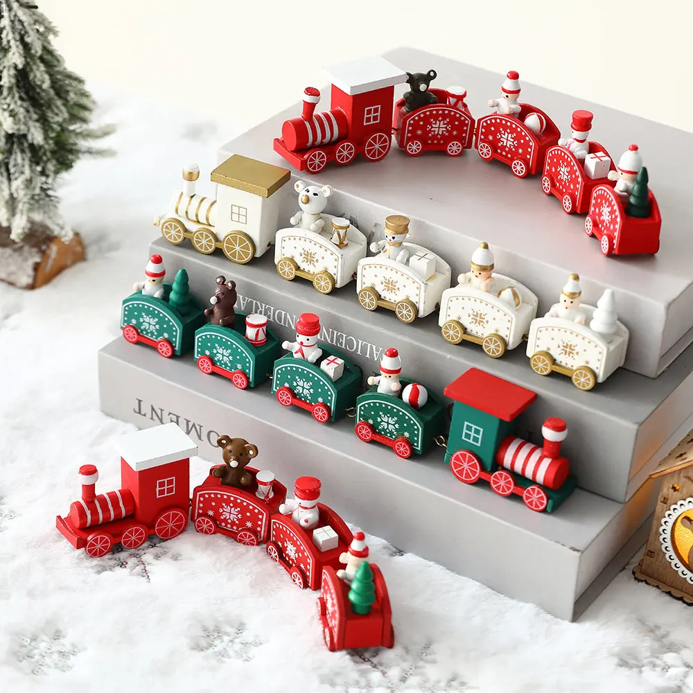 

Section 4/5 Wooden Train Christmas Ornament Merry Decoration for Home Table Children's Holiday Gift Showcase Desktop Decorations