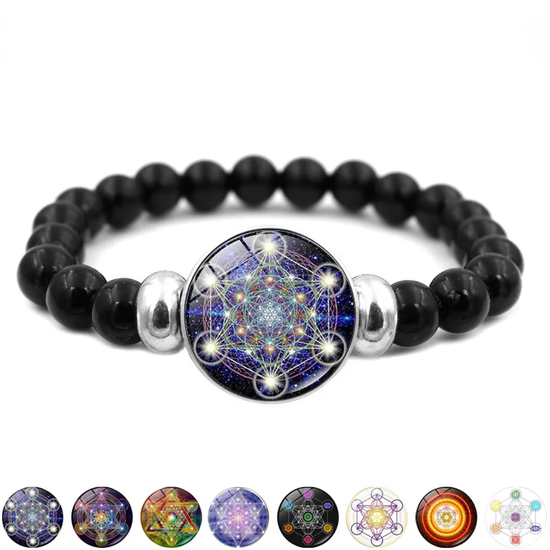 Mysterious Metatron Cube Snap Button Bracelet Sacred Geometry Flower of Life Elastic Black Beads Strand Bracelets for Men Women
Mysterious Metatron Cube Snap Button Bracelet Sacred Geometry Flower of Life Elastic Black Beads Strand Bracelets for Men Women