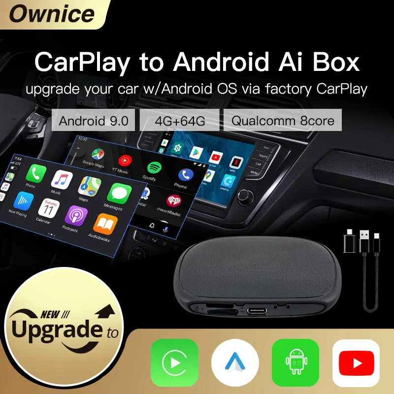 

Wireless Android Auto CarPlay Ai Box Car Mutimedia Player Qualcomm CPU 4G+64G for Volkswagen Kia Toyota Hyundai Nissan Benz Audi