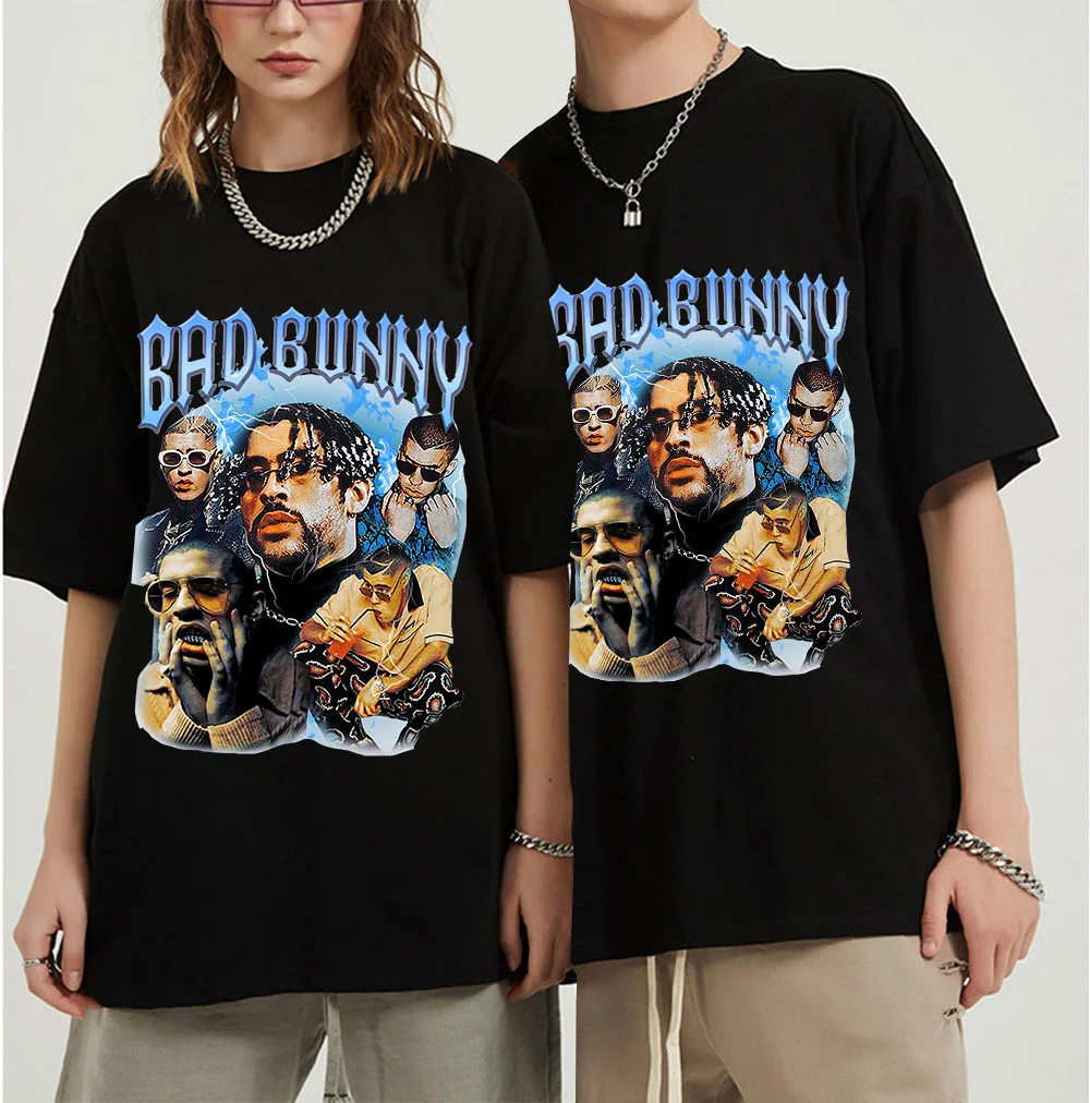 

T Shirt Pria Hip Hop Bad Bunny Musim Panas T-shirt Lengan Pendek Katun Ukuran Besar Kaus Oblong Pria Wanita T Shirt Grafis