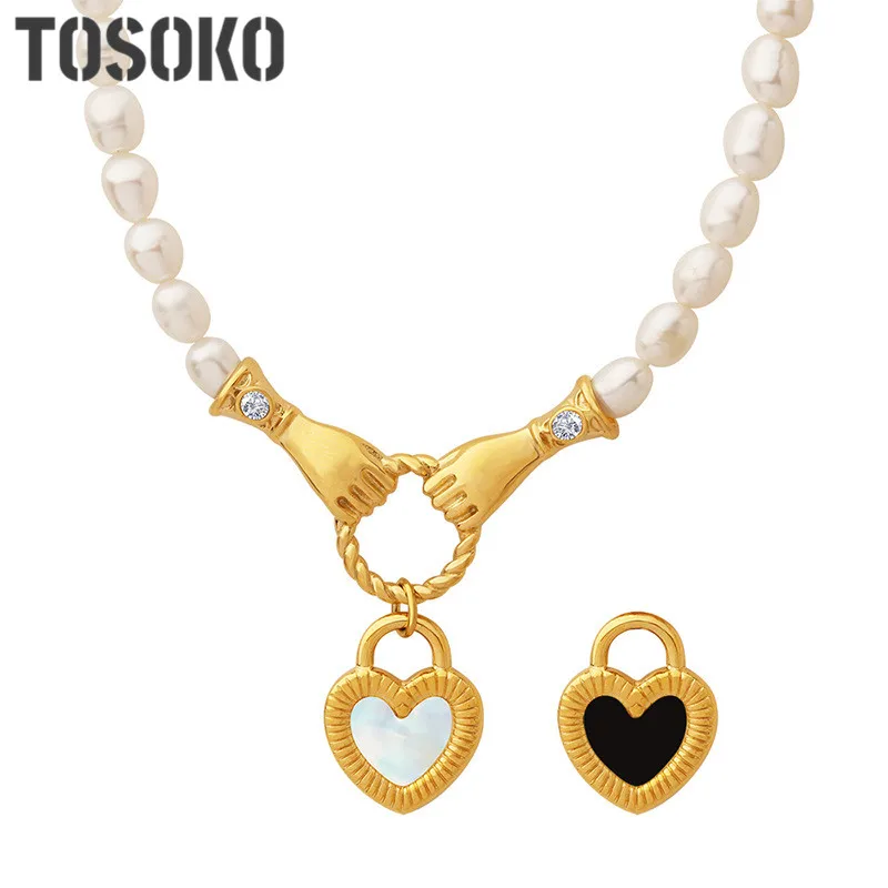 TOSOKO Stainless Steel Jewelry Heart Zircon Handshake Pendant Freshwater Pearl Necklace Women's Elegant Clavicle Chain BSP1235
TOSOKO Stainless Steel Jewelry Heart Zircon Handshake Pendant Freshwater Pearl Necklace Women's Elegant Clavicle Chain BSP1235