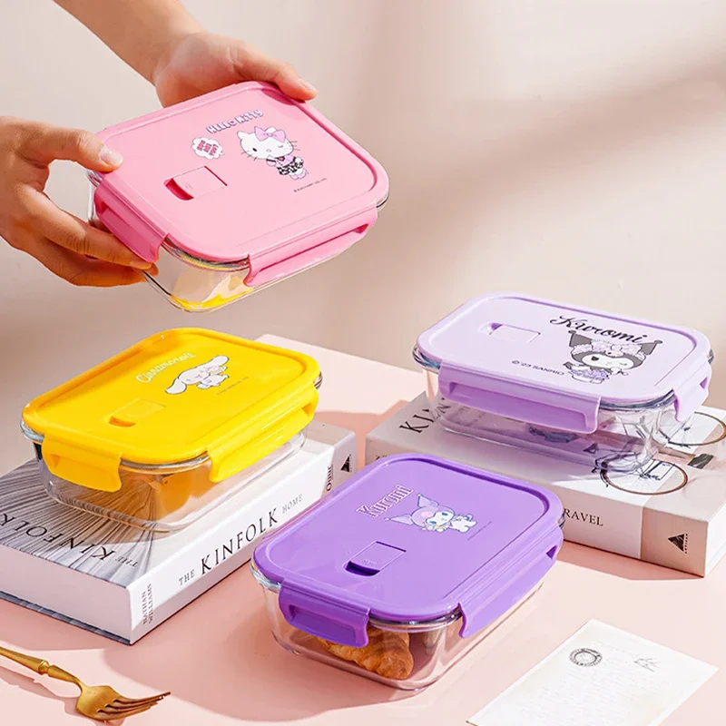 Sanrio Kawaii Hello Kitty стеклянный ланч-бокс Kuromi Cinnamoroll аниме мультфильм модный