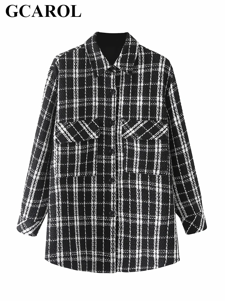 GCAROL Women Worsted Coarse Vintage Shirt Coat Hage British Black White Neutral Straight Loose Long Sleeve Autumn Winter Shirt
GCAROL Women Worsted Coarse Vintage Shirt Coat Hage British Black White Neutral Straight Loose Long Sleeve Autumn Winter Shirt