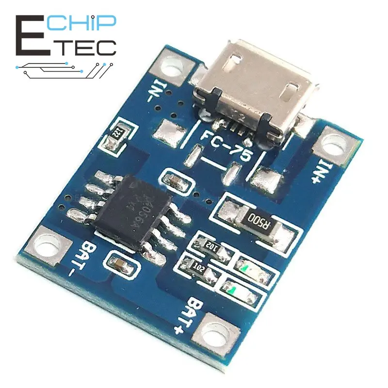 2pcs Micro USB 5V 1A 18650 TP4056 Lithium Battery Charger Module Charging Board without Protection
2pcs Micro USB 5V 1A 18650 TP4056 Lithium Battery Charger Module Charging Board without Protection