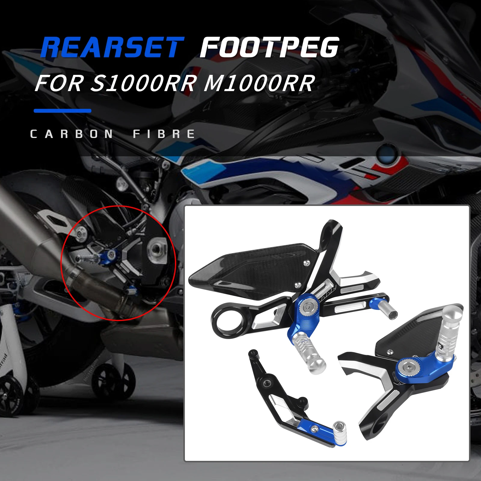 For BMW S1000RR S 1000 RR K67 2019-2023 S1000 RR Carbon Fiber Adjustable Rearset Footpeg CNC Foot Pegs Racing Rear Set Footrest 
For BMW S1000RR S 1000 RR K67 2019-2023 S1000 RR Carbon Fiber Adjustable Rearset Footpeg CNC Foot Pegs Racing Rear Set Footrest