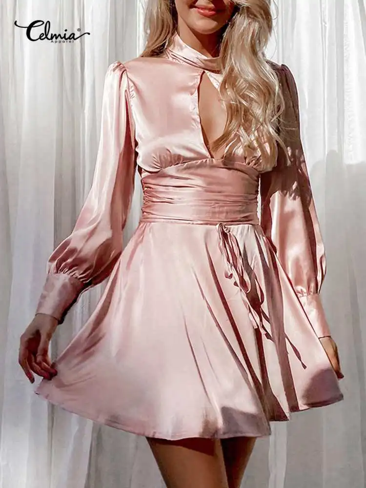 Celmia Long Sleeve Sexy Breast Hollow Out Party Vestidos Fashion Waisted Satin Stand Collar Robes Women Holiday Mini Dresses
Celmia Long Sleeve Sexy Breast Hollow Out Party Vestidos Fashion Waisted Satin Stand Collar Robes Women Holiday Mini Dresses