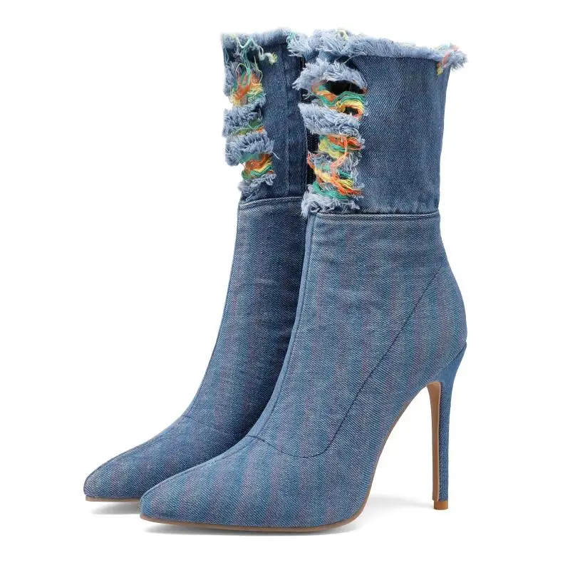 Big Size 34-48 Fashion Tassels Hole Denim Thin High Heel Zipper Ankle Boots Sexy Pointed Women's Shoes Pink New Spring Autumn
Big Size 34-48 Fashion Tassels Hole Denim Thin High Heel Zipper Ankle Boots Sexy Pointed Women's Shoes Pink New Spring Autumn