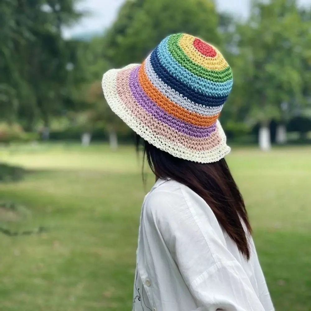 Casual Sunscreen Hat Rainbow Color Knit Cap New Bucket Hat for Summer Outdoor Beach Vacation Women
Casual Sunscreen Hat Rainbow Color Knit Cap New Bucket Hat for Summer Outdoor Beach Vacation Women