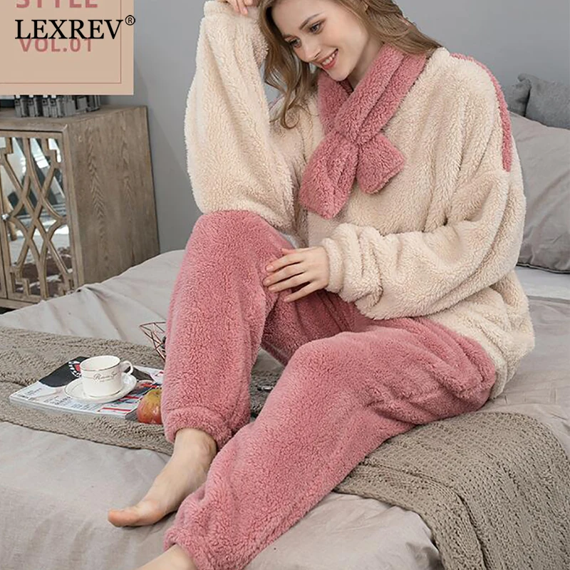 Warm Pajamas Sets Women's Round Neck Long Sleeve Trousers Sleepwear Set Solid Color Thick Thermal Fleece Home Clothes Suit
Warm Pajamas Sets Women's Round Neck Long Sleeve Trousers Sleepwear Set Solid Color Thick Thermal Fleece Home Clothes Suit