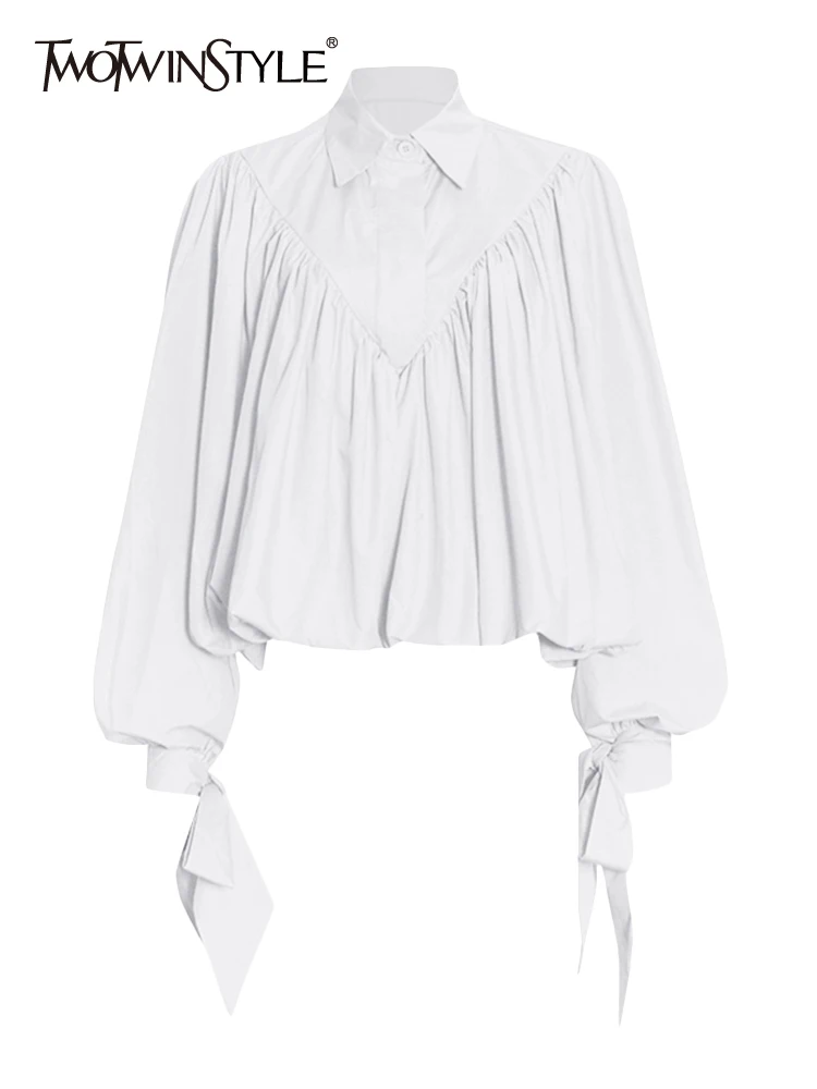 TWOTWINSTYLE Folds Minimalist Shirts For Women Lapel Lantern Sleeve Patchwork Single Button Lace Loose Blouse Female Fashion New
TWOTWINSTYLE Folds Minimalist Shirts For Women Lapel Lantern Sleeve Patchwork Single Button Lace Loose Blouse Female Fashion New