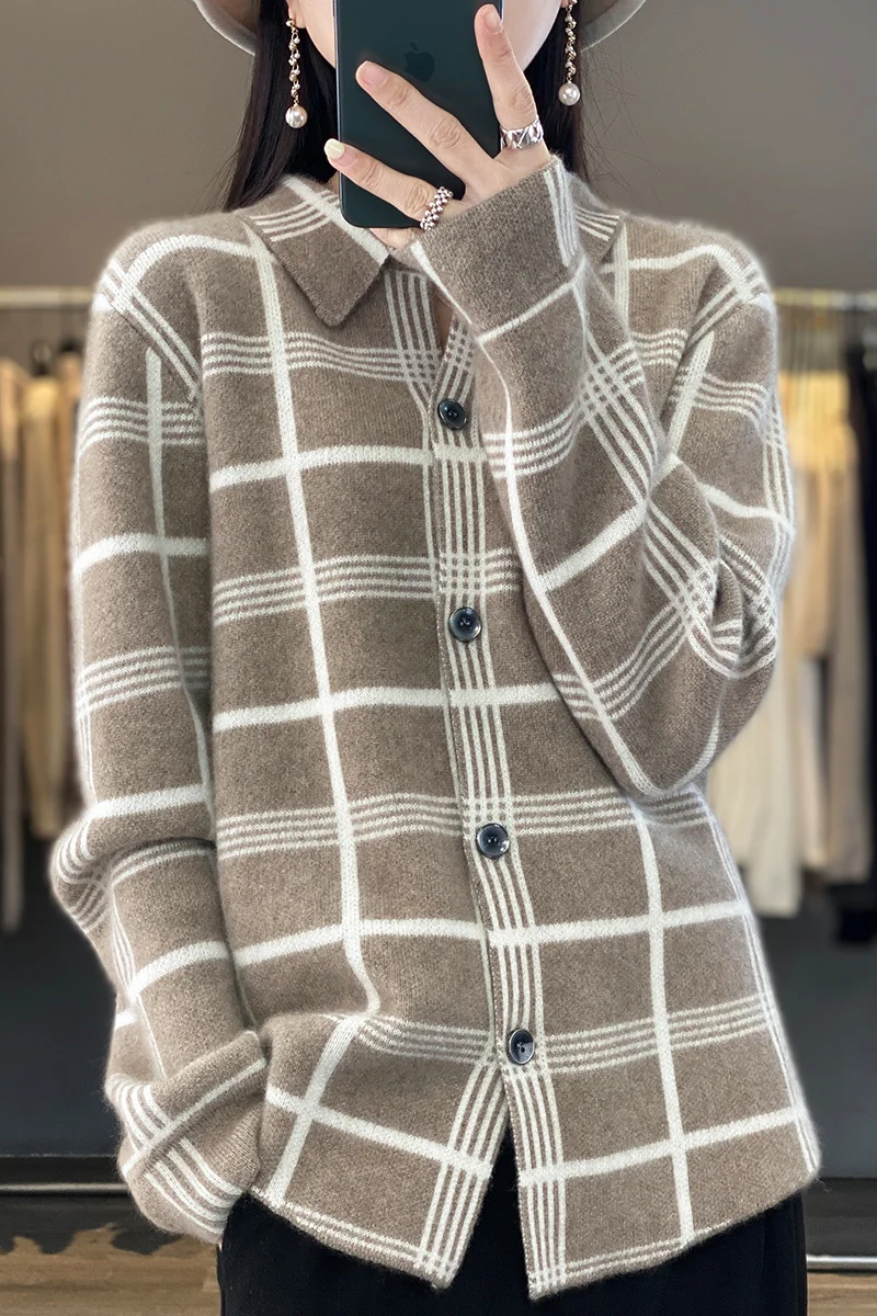 Spring New Woman' s Sweaters Casual Plaid Shirt Coats Female Cardigan Jumper Long Sleeve Turn-Down Collar 100% Wool Knitted Tops
Spring New Woman' s Sweaters Casual Plaid Shirt Coats Female Cardigan Jumper Long Sleeve Turn-Down Collar 100% Wool Knitted Tops