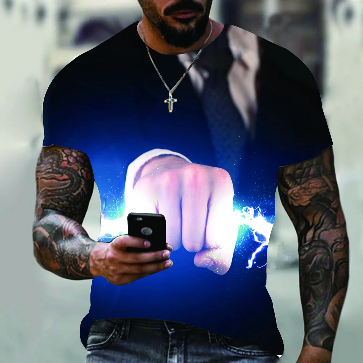 Summer Men's Clothing 3D Thunder Print Landscape Pattern Fashion Personality Street Creative T-Shirt O-Neck Top Oversized
Summer Men's Clothing 3D Thunder Print Landscape Pattern Fashion Personality Street Creative T-Shirt O-Neck Top Oversized