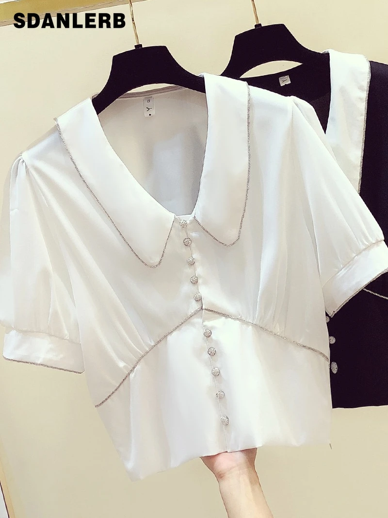 French Style Tight Waist Chiffon Shirt Women's Summer 2022 New Elegant Slimming Blouse Peter Pan Collar Short Sleeve Top
French Style Tight Waist Chiffon Shirt Women's Summer 2022 New Elegant Slimming Blouse Peter Pan Collar Short Sleeve Top