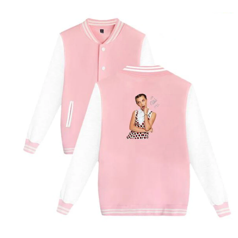 Millie Bobby Brown Merch Baseball Uniform Fleece Jacket Women Men Streetwear Hip Hop Long Sleeve Pink Hoodie Sweatshirts
Millie Bobby Brown Merch Baseball Uniform Fleece Jacket Women Men Streetwear Hip Hop Long Sleeve Pink Hoodie Sweatshirts