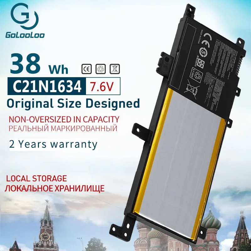 Golooloo C21N1634 Laptop Battery for ASUS A580U X580U X580B A542U R542U R542UR X542U V587U FL5900L FL8000U 7.6V 38WH
Golooloo C21N1634 Laptop Battery for ASUS A580U X580U X580B A542U R542U R542UR X542U V587U FL5900L FL8000U 7.6V 38WH