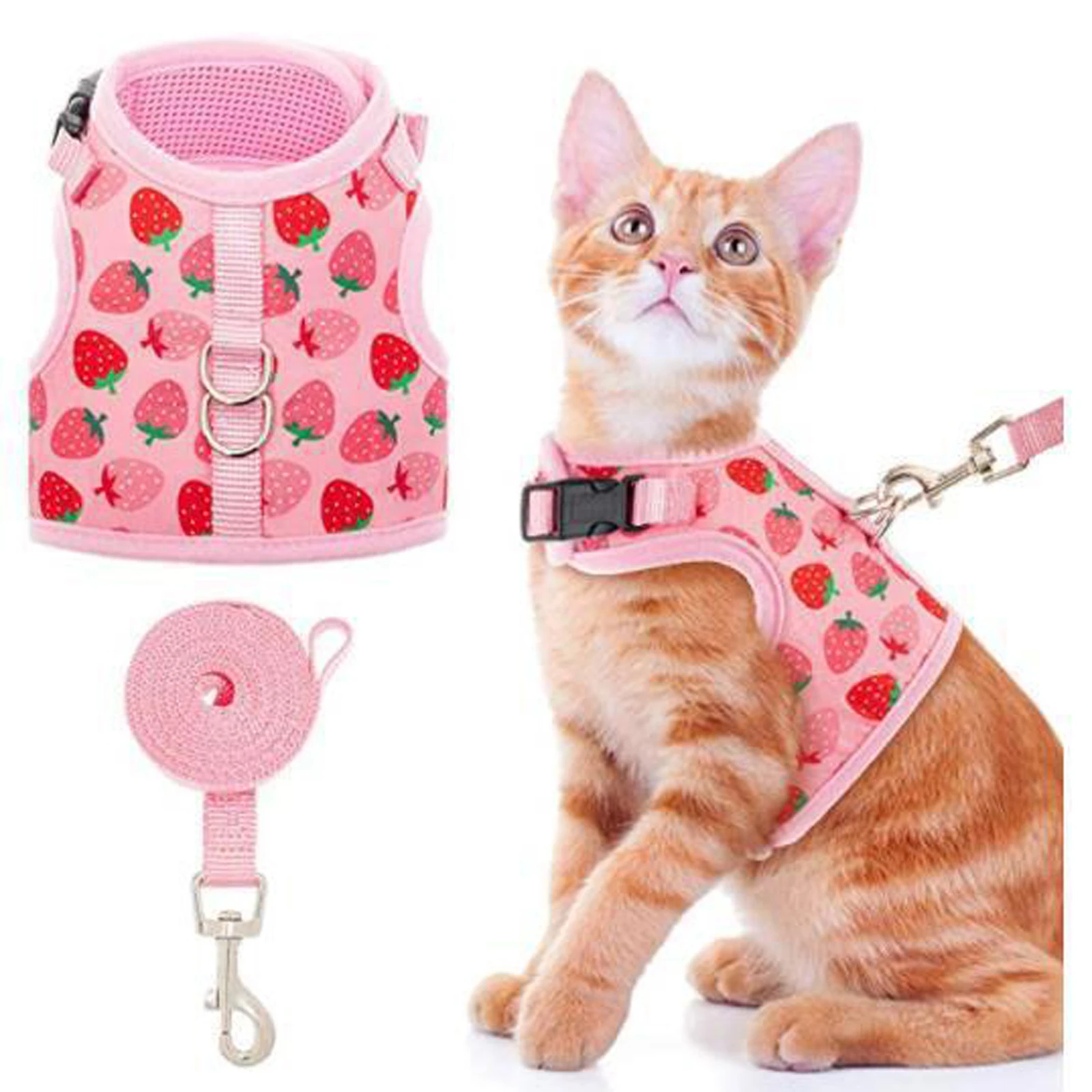 Adjustable Cat Vest Strawberry Print Mesh Harness Waistcoat + Collar + Leash Set for Safe Walking Cats
Adjustable Cat Vest Strawberry Print Mesh Harness Waistcoat + Collar + Leash Set for Safe Walking Cats
