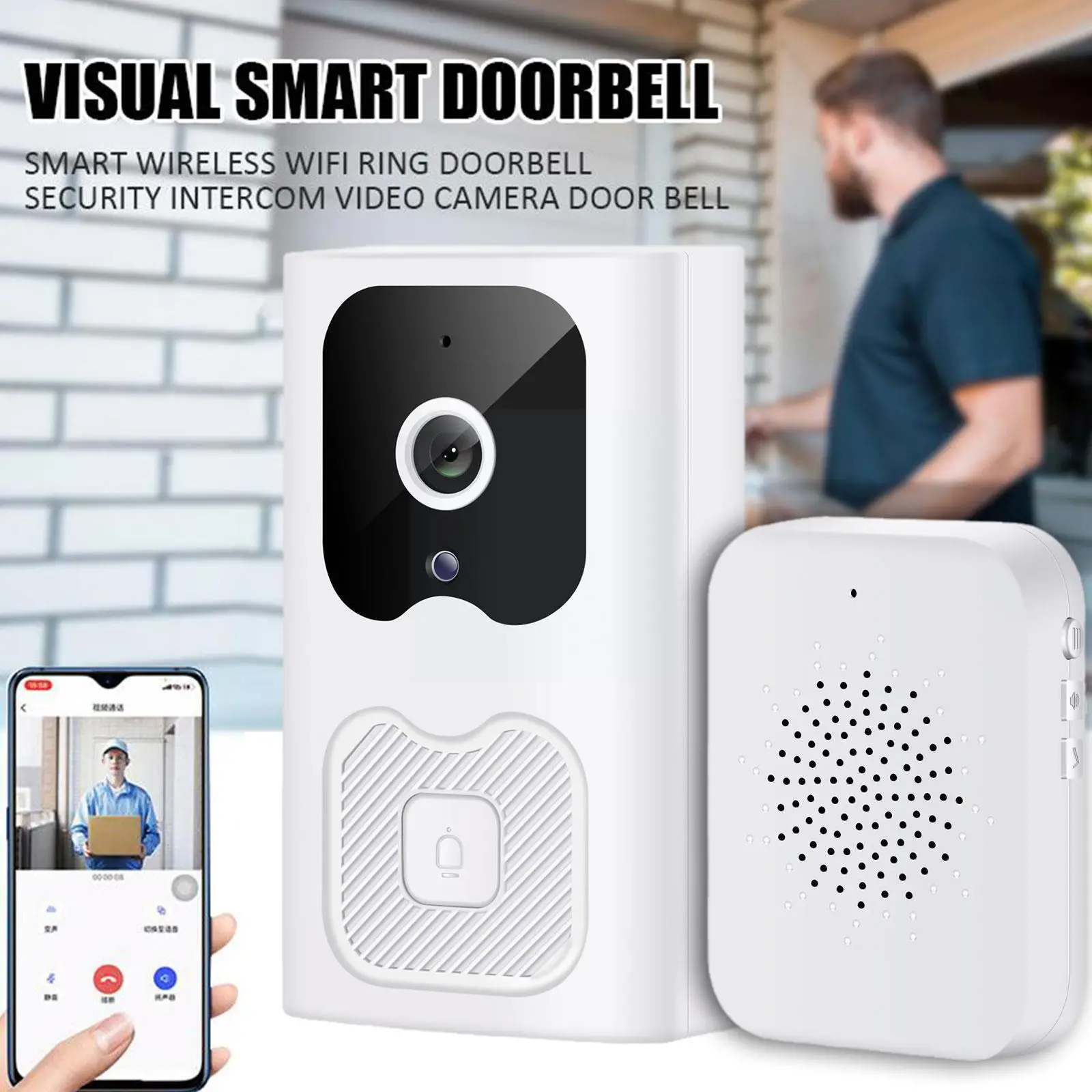 HD X6 Wireless WIFI Video Doorbell Mobile Phone APP Voice Intercom Doorbell Monitoring Detection IP65 Waterproof Battery C5K8 
HD X6 Wireless WIFI Video Doorbell Mobile Phone APP Voice Intercom Doorbell Monitoring Detection IP65 Waterproof Battery C5K8