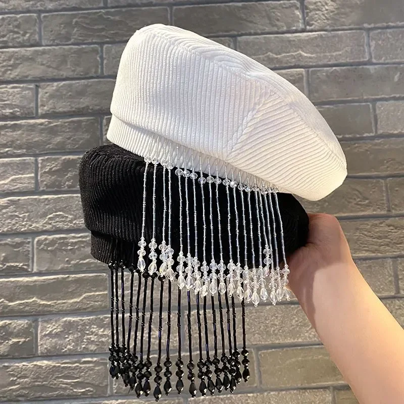 autumn and winter rhinestone diamond pendant Women's beret cap vintage fashion tassel cotton cloth adjusted beanie hat
autumn and winter rhinestone diamond pendant Women's beret cap vintage fashion tassel cotton cloth adjusted beanie hat