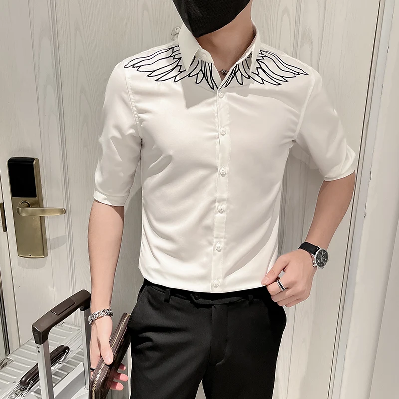 Wing Embroidery Men's Shirts Half Sleeve Slim Casual Shirt Streetwear Social Party Nightclub Men Clothing Camisas Para Hombre
Wing Embroidery Men's Shirts Half Sleeve Slim Casual Shirt Streetwear Social Party Nightclub Men Clothing Camisas Para Hombre