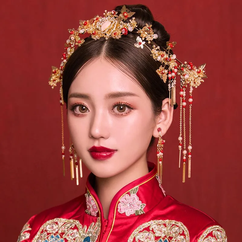 

Винтажные аксессуары для волос Hanfu для женщин, свадебная корона в китайском стиле для невесты, тиара, шпильки для волос, свадебные украшения