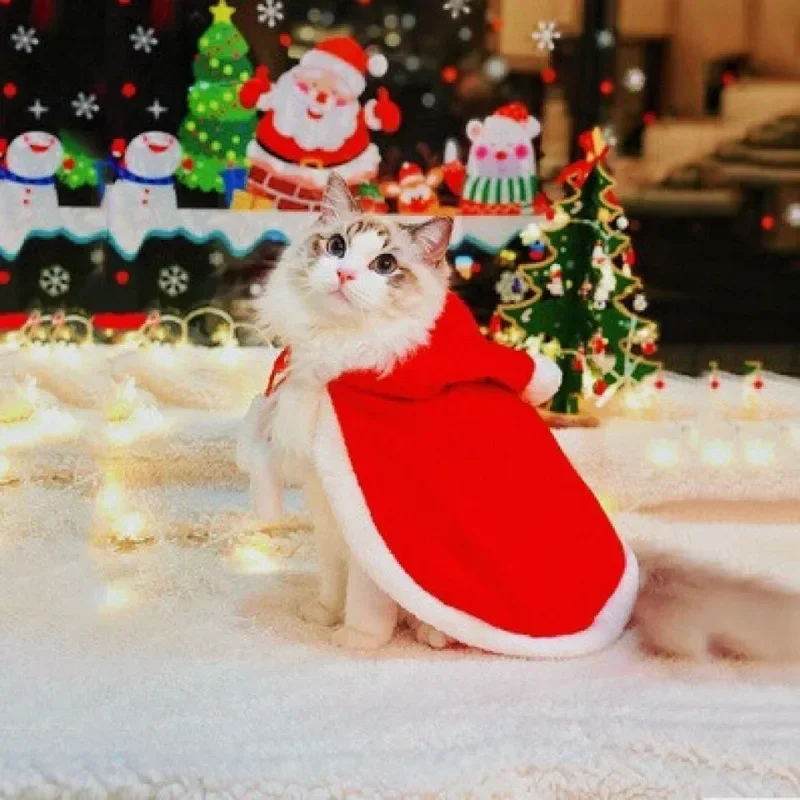 

Костюм Кошки Санта-Клаус для косплея смешная трансформированная кошка/собака Рождественская накидка наряд Одежда красный шарф плащ реквизит декор