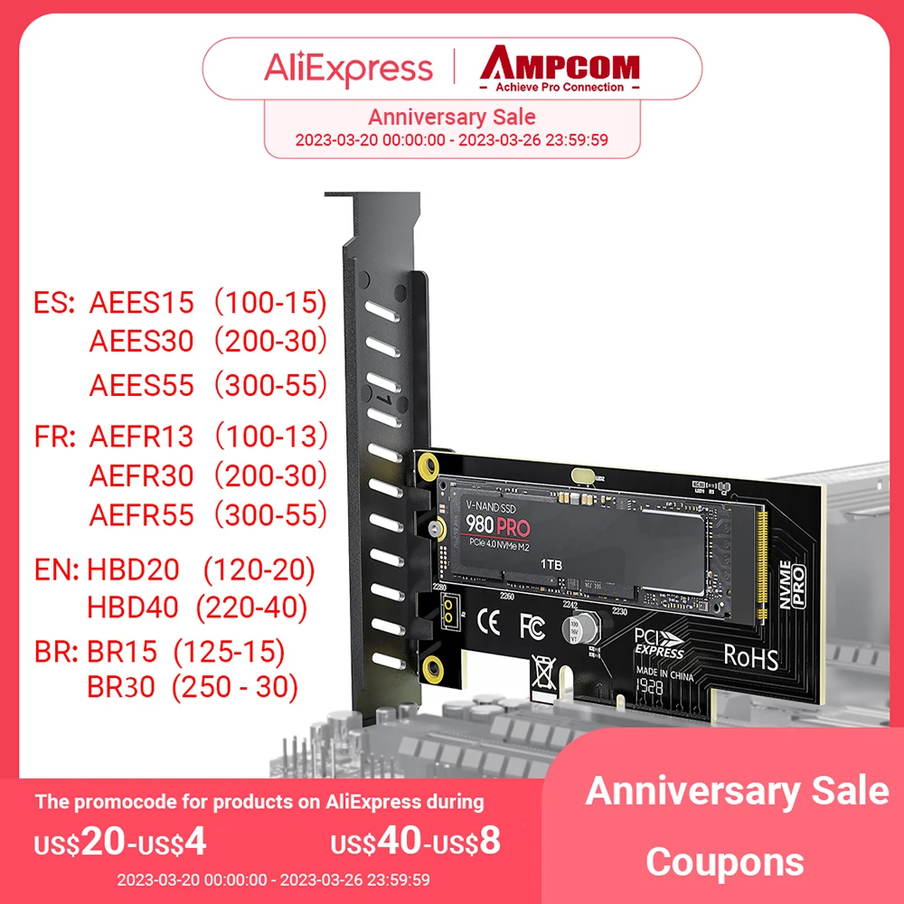 AMPCOM M.2 NVME SSD к PCIe 4.0 адаптер карты, 64 Гбит/с SSD PCIe4.0 X4 адаптер для настольных ПК , PCI-E GEN4 Full Speed
AMPCOM M.2 NVME SSD к PCIe 4.0 адаптер карты, 64 Гбит/с SSD PCIe4.0 X4 адаптер для настольных ПК , PCI-E GEN4 Full Speed