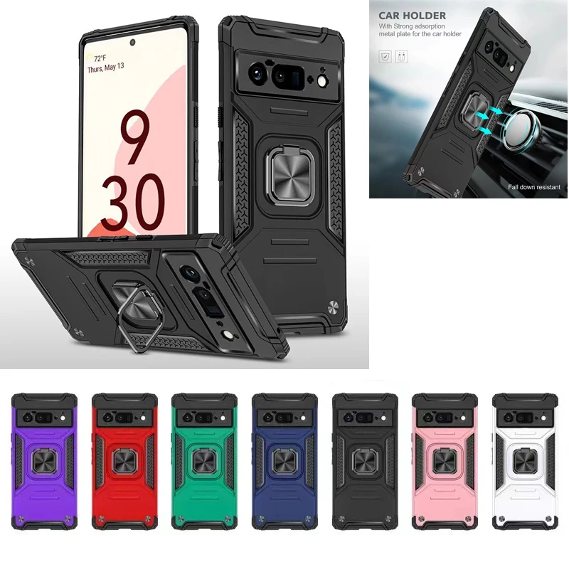 

Shockproof Armor Case for Google Pixel 7 6 Pro 6a 5a 4a Cover Fold Rotate Metal Ring Stand Phone Bumper For Magnetic Car Holder