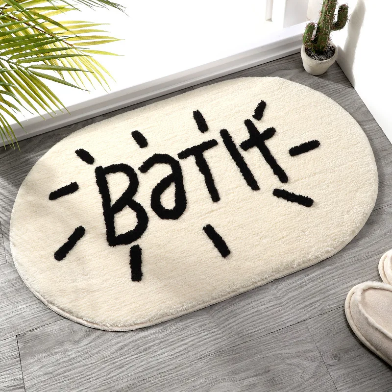 

Korean Style Oval Simple Doormat Home Non-Slip Bath Mat Soft Short Plush Entrance/Hallway Rug Solid Carpet Kids Room