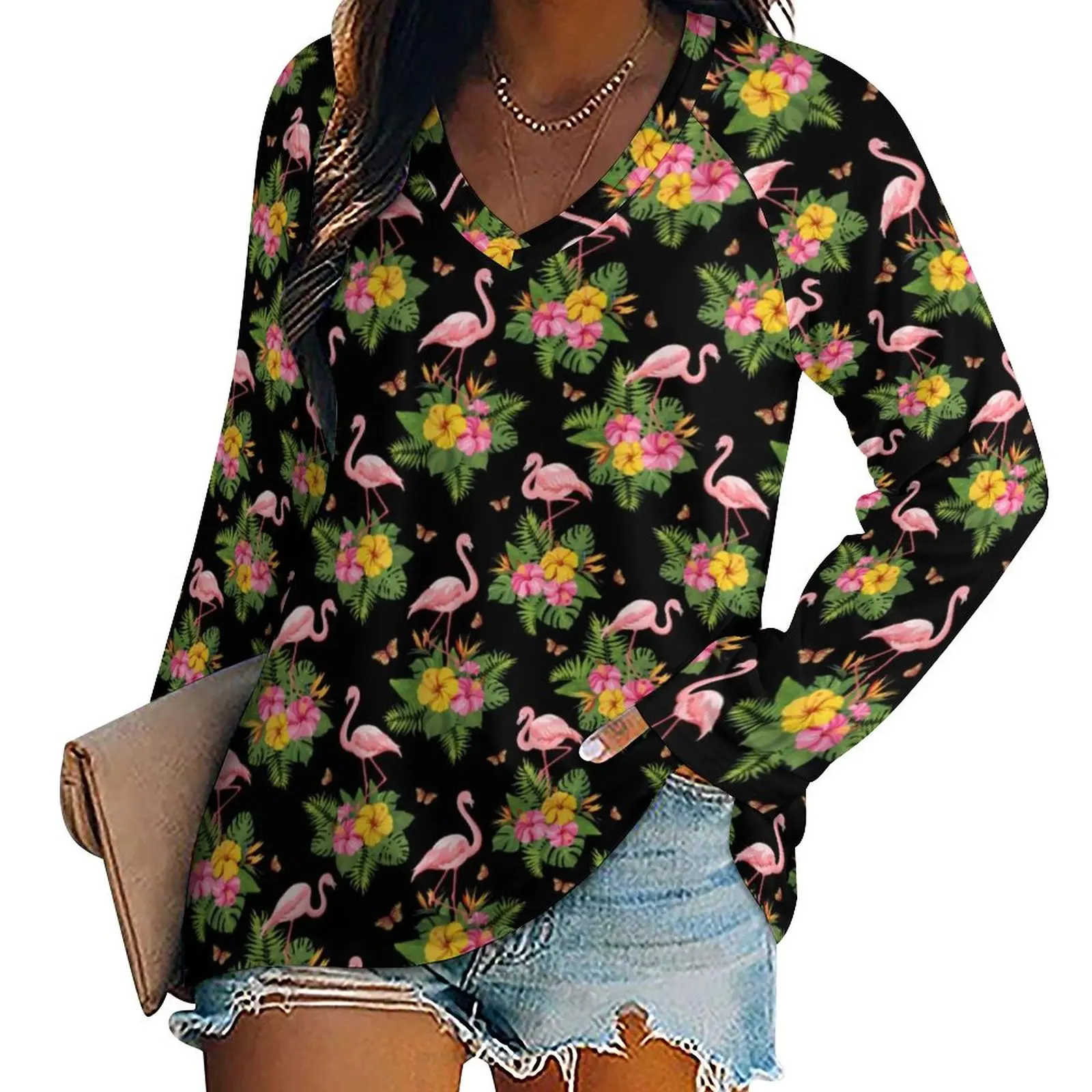 Watercolor Flamingo T-Shirt Tropical Print Funny Long Sleeve T Shirts Female V Neck Streetwear Tshirt Oversize Graphic Tees
Watercolor Flamingo T-Shirt Tropical Print Funny Long Sleeve T Shirts Female V Neck Streetwear Tshirt Oversize Graphic Tees