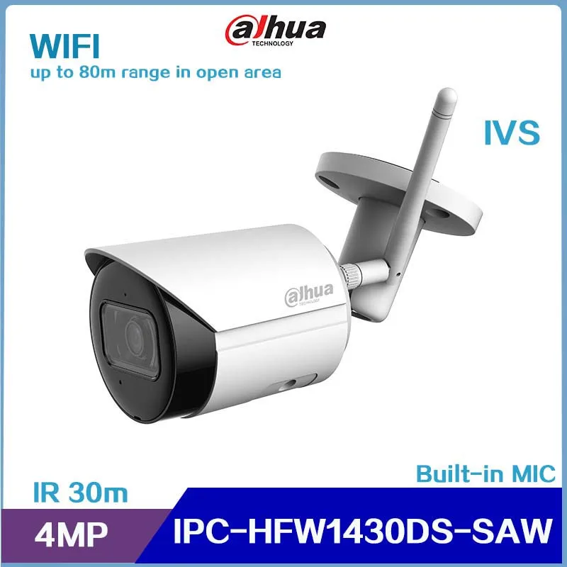 IPC-HFW1430DS-SAW Dahua New 4MP IR Fixed-focal Wi-Fi Bullet Network Camera Bulit in Mic Motion Detection
IPC-HFW1430DS-SAW Dahua New 4MP IR Fixed-focal Wi-Fi Bullet Network Camera Bulit in Mic Motion Detection