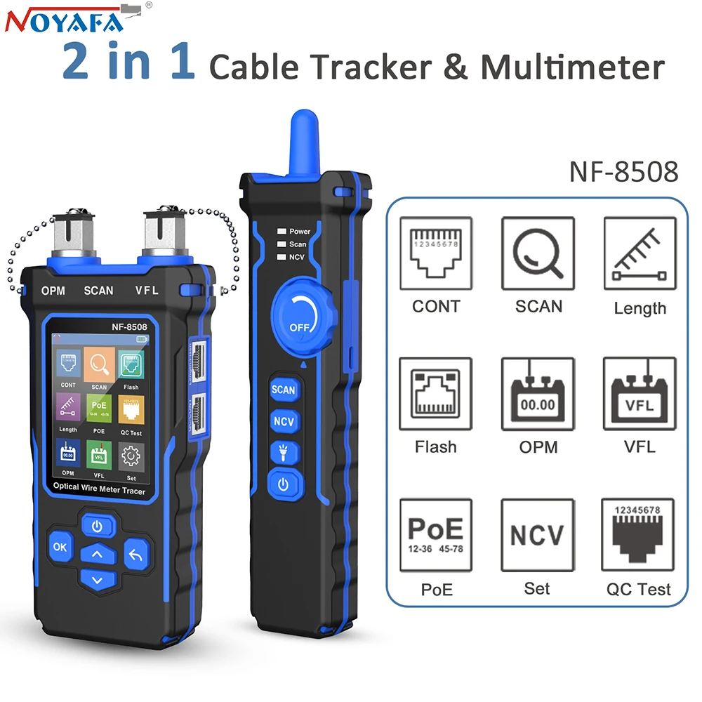 NOYAFA NF-8508 сетевой Кабельный тестер LAN оптический измеритель мощности с ЖК-дисплеем