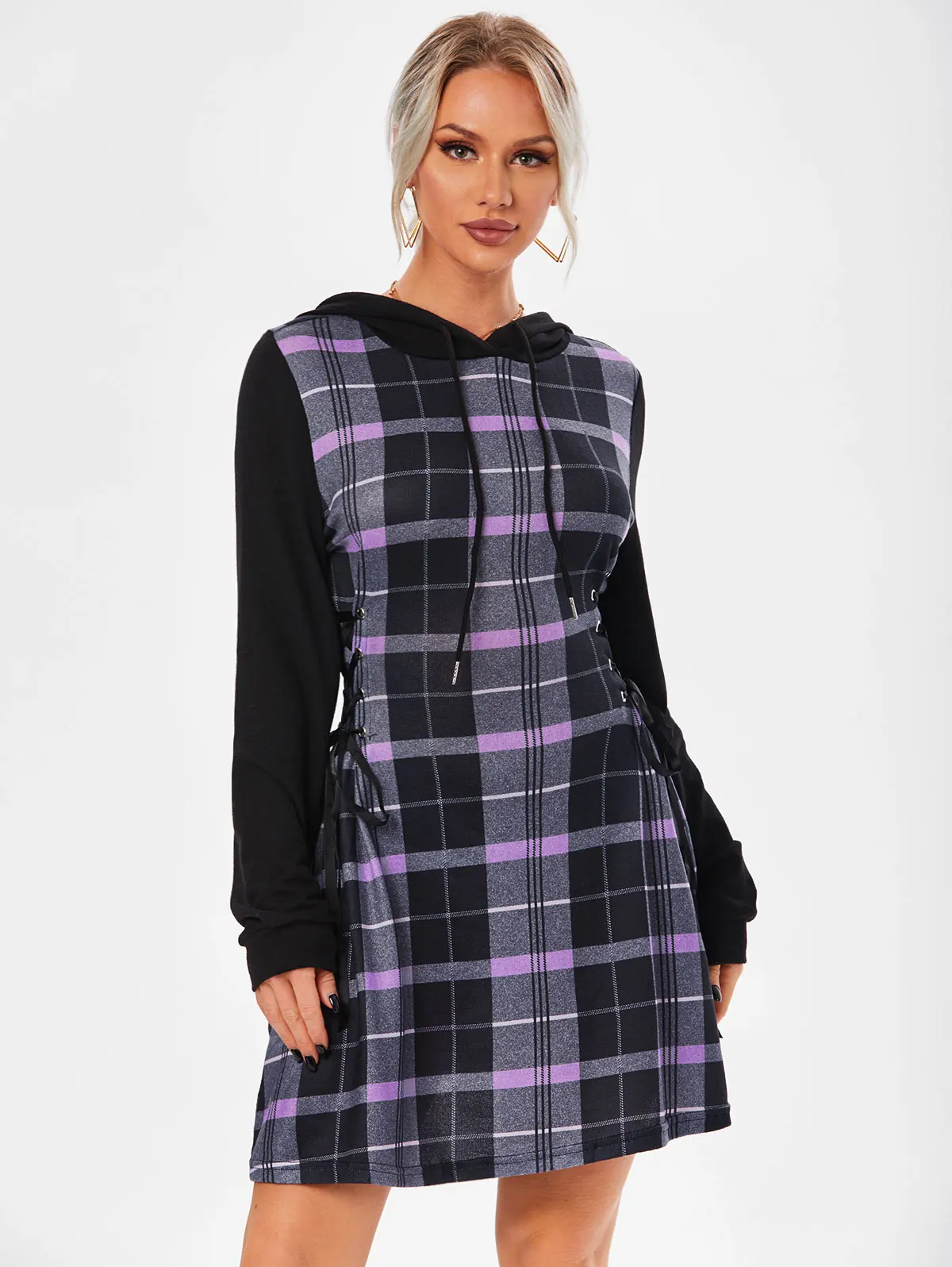 Spring Arm Warmer Hoodie Plaid Dress Hooded Lace Up Jersey Cami Dress Fashion For Women
Spring Arm Warmer Hoodie Plaid Dress Hooded Lace Up Jersey Cami Dress Fashion For Women