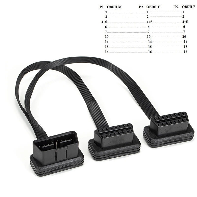 

Black Male To Female 30cm OBD2 1 To 2 Connector Socket Car Noodle Flat Line Extension Cable Diagnostic Tool Auto Scanner