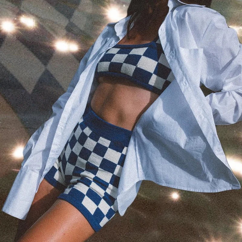Summer New Women's Plaid Printed Two Piece Set Sleeveless Vest Top Shorts 2piece Set Backless Sexy Knitted Outfits
Summer New Women's Plaid Printed Two Piece Set Sleeveless Vest Top Shorts 2piece Set Backless Sexy Knitted Outfits