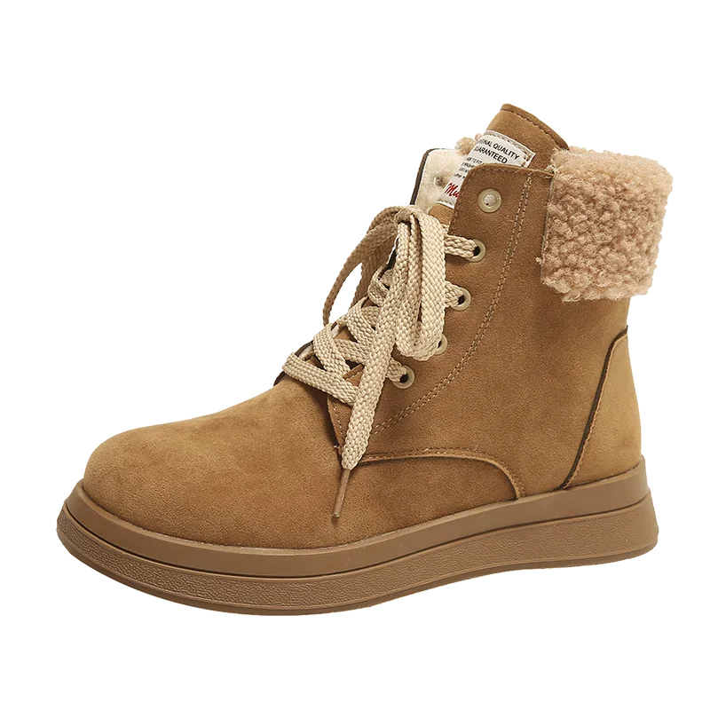 

Дизайнерские женские зимние теплые ботинки, Нескользящие ботильоны с мягкой меховой подкладкой, модные замшевые уличные ботинки на шнуровке, обувь на плоской подошве