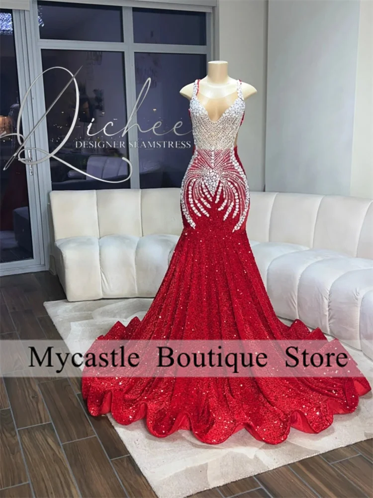 Elegant Red Velvet Sequins Mermaid Prom Dresses 2023 For Black Girls Beaded Crystal Birthday Party Gowns Formal Evening Dresses
Elegant Red Velvet Sequins Mermaid Prom Dresses 2023 For Black Girls Beaded Crystal Birthday Party Gowns Formal Evening Dresses