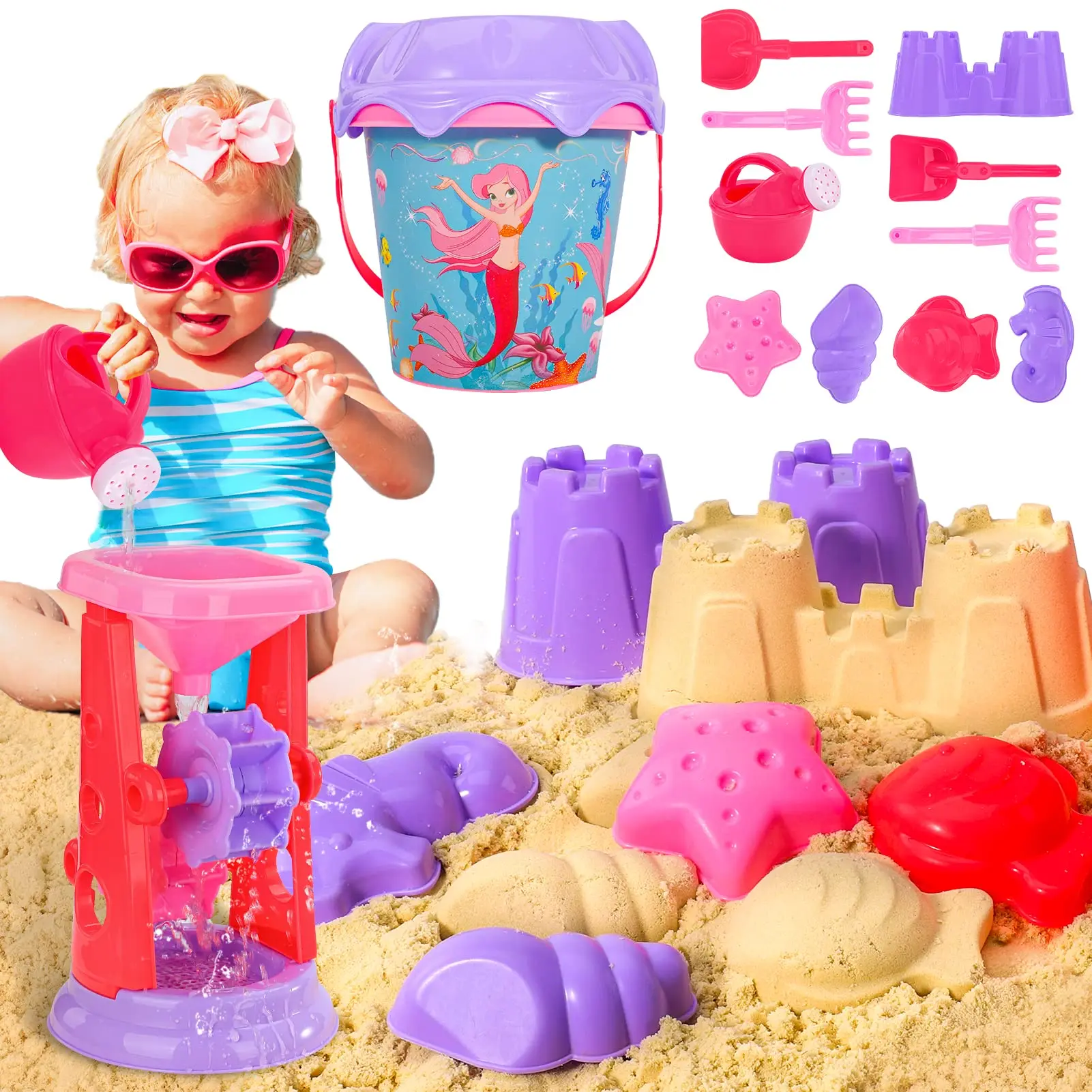 Bennol Mermaid Theme Beach Sandbox Toys Sand Bucket Summer Seaside Ocean Shell Model With Water Wheel Set For Toddler 3+ Years
Bennol Mermaid Theme Beach Sandbox Toys Sand Bucket Summer Seaside Ocean Shell Model With Water Wheel Set For Toddler 3+ Years
