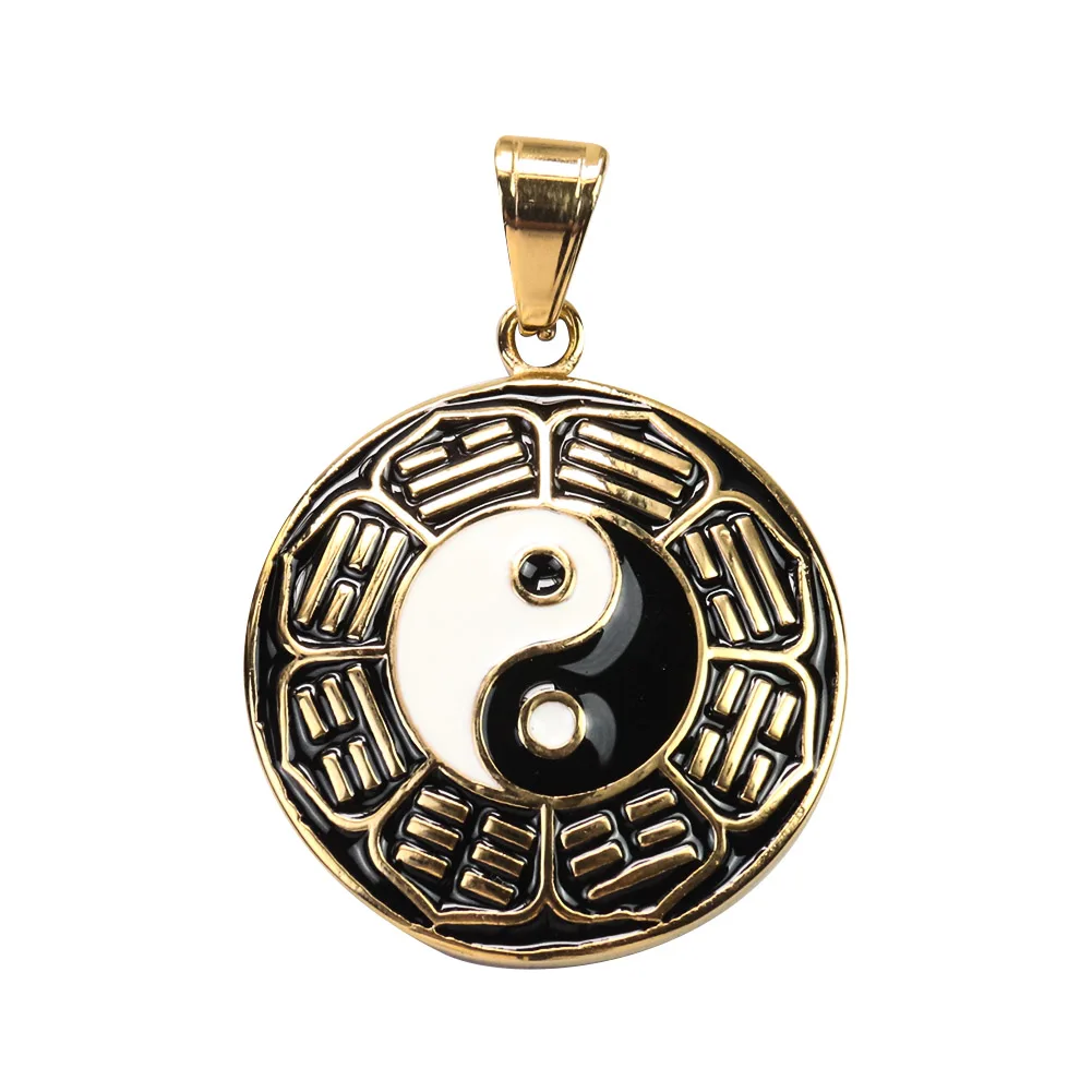 Винтажное ожерелье из нержавеющей стали Китай Taoism Yin-Yang Ba-Gua этнический амулет с