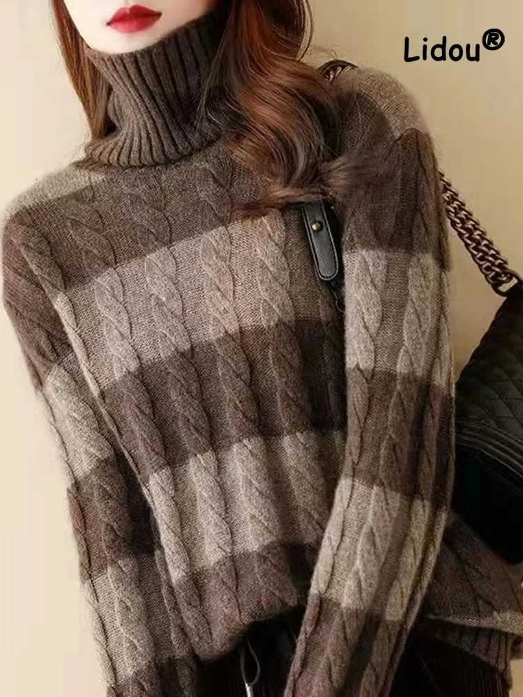 Vintage New Autumn Winter Fried Dough Twist Striped Sweaters Women Bottoming ShirtClassic Long Sleeve Loose Knitting Lady Top
Vintage New Autumn Winter Fried Dough Twist Striped Sweaters Women Bottoming ShirtClassic Long Sleeve Loose Knitting Lady Top