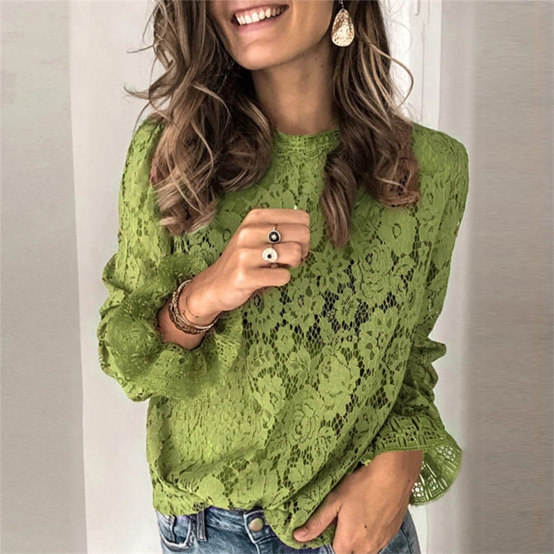 Spring and Summer O-neck Floral Lace Top Women's Elegant Trumpet Long-sleeved T-shirt Sexy Women's Hollow Mesh Top Graphic Tee
Spring and Summer O-neck Floral Lace Top Women's Elegant Trumpet Long-sleeved T-shirt Sexy Women's Hollow Mesh Top Graphic Tee