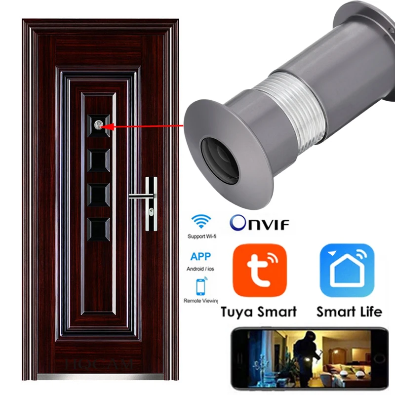 

Security 1080P Mini Wifi Door Eye Hole IP Camera Wide Angle FishEye Lens 1.66mm Peephole CCTV Network Audio Horn P2P Onvif Tuya