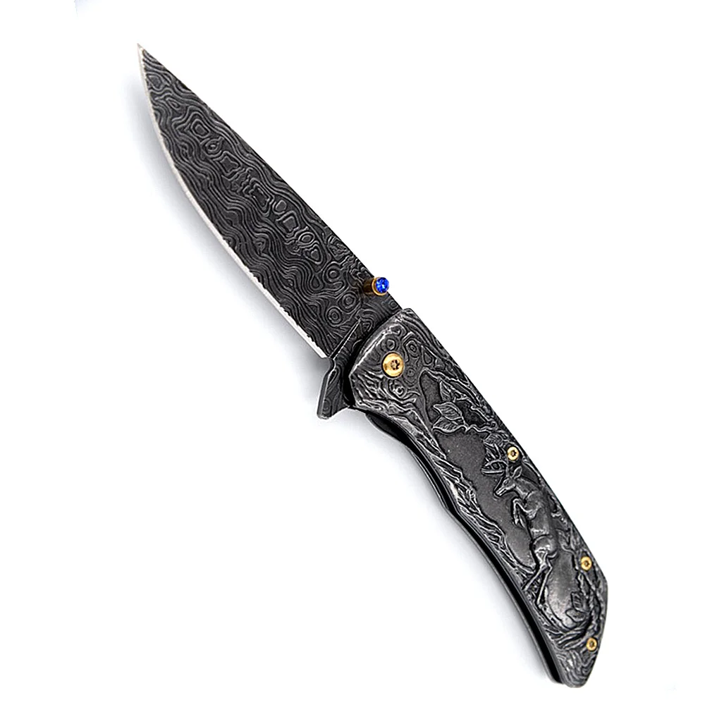 JUFULE New Design Deer 8Cr15MoV Damascus Pattern Blade 420 Handle Camping Utility Hunting Outdoor Pocket EDC Tool Folding Knife
JUFULE New Design Deer 8Cr15MoV Damascus Pattern Blade 420 Handle Camping Utility Hunting Outdoor Pocket EDC Tool Folding Knife